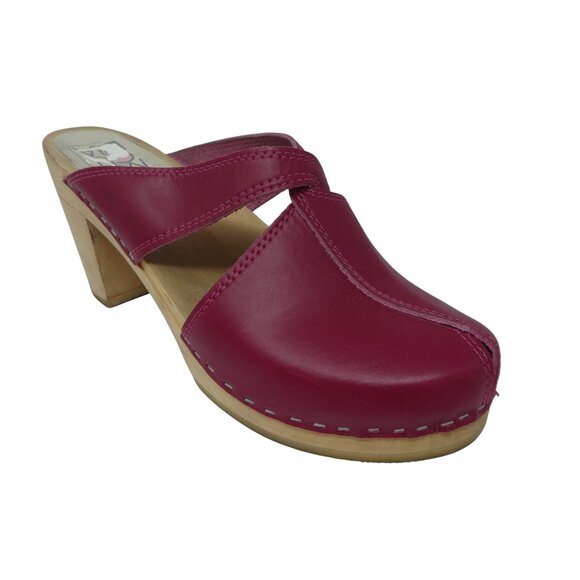 Maguba of Sweden Reykjavik Red Leather Wood Heeled Clogs Womens 41 US 11 - Picture 1 of 14